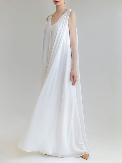 Sheath/Column V-neck Chiffon Floor-length Wedding Dress #Milly00027639