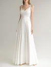 A-line V-neck Satin Floor-length Wedding Dress #Milly00027640