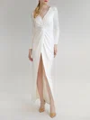 Sheath/Column V-neck Stretch Crepe Floor-length Wedding Dress With Split Front #Milly00027642