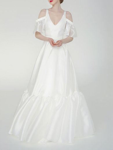 Ball Gown/Princess Off-the-shoulder Satin Floor-length Wedding Dress With Ruffles #Milly00027646