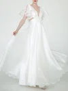 A-line V-neck Satin Floor-length Wedding Dress #Milly00027647