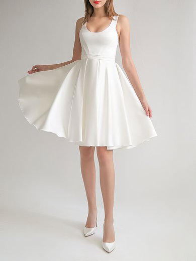 Ball Gown/Princess Scoop Neck Satin Short/Mini Wedding Dress With Ruched #Milly00027649