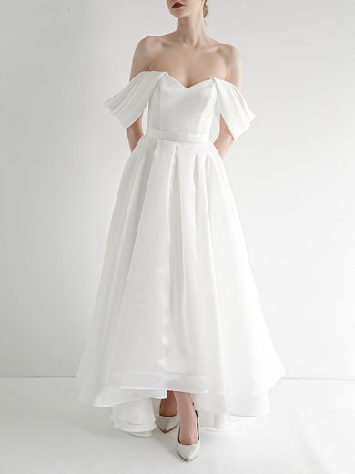 Ball Gown/Princess Off-the-shoulder Satin Asymmetrical Wedding Dress #Milly00027652