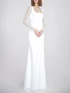 Sheath/Column Square Neckline Stretch Crepe Floor-length Wedding Dress With Appliques Lace #Milly00027654