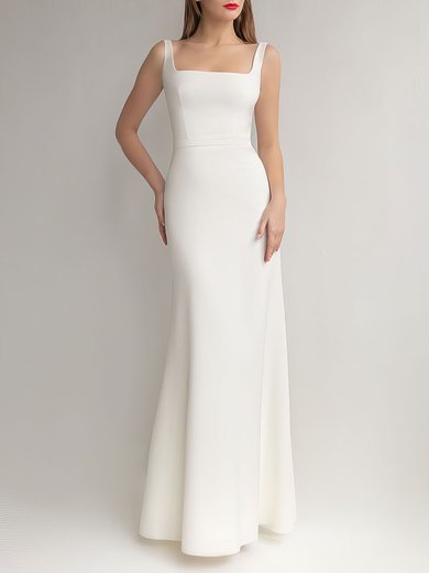 Sheath/Column Square Neckline Stretch Crepe Floor-length Wedding Dress #Milly00027655