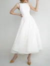 A-line Scoop Neck Chiffon Tea-length Wedding Dress #Milly00027657