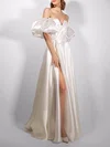 A-line Off-the-shoulder Satin Floor-length Wedding Dress With Split Front #Milly00027658