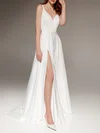 A-line V-neck Satin Court Train Wedding Dress With Split Front #Milly00027661