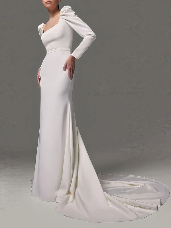 Sheath/Column Square Neckline Stretch Crepe Court Train Wedding Dress #Milly00027662