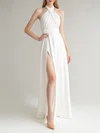 A-line Halter Satin Sweep Train Wedding Dress With Split Front #Milly00027663