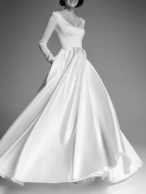 Ball Gown/Princess Scoop Neck Satin Sweep Train Wedding Dress #Milly00027665