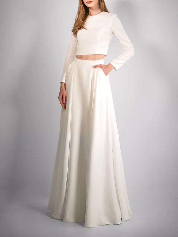 A-line Scoop Neck Satin Floor-length Wedding Dress #Milly00027666