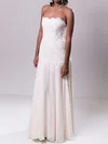Sheath/Column Straight Chiffon Sweep Train Wedding Dresses With Appliques Lace #00020549