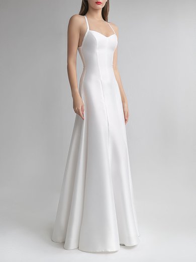 Sheath/Column V-neck Satin Floor-length Wedding Dress #Milly00027671