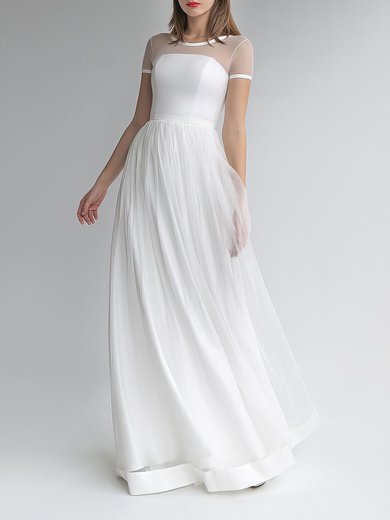 A-line Illusion Tulle Floor-length Wedding Dress #Milly00027673