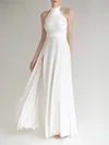 A-line Halter Satin Floor-length Wedding Dress #Milly00027675