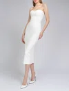 Sheath/Column Sweetheart Satin Chiffon Tea-length Wedding Dress With Split Back #Milly00027677