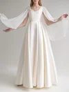 A-line Scoop Neck Satin Floor-length Wedding Dress With Ruffles #Milly00027678