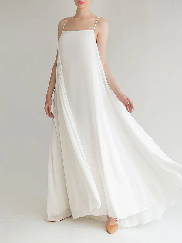 A-line Square Neckline Chiffon Floor-length Wedding Dress #Milly00027682