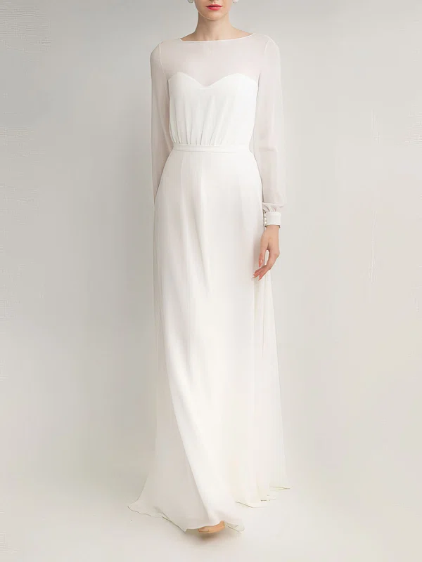 A-line Illusion Chiffon Floor-length Wedding Dress With Ruched #Milly00027685