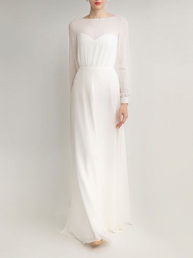 A-line Illusion Chiffon Floor-length Wedding Dress With Ruched #Milly00027685