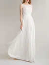 A-line Illusion Chiffon Floor-length Wedding Dress With Ruched #Milly00027688