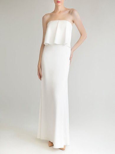 Sheath/Column Straight Satin Chiffon Floor-length Wedding Dress #Milly00027689