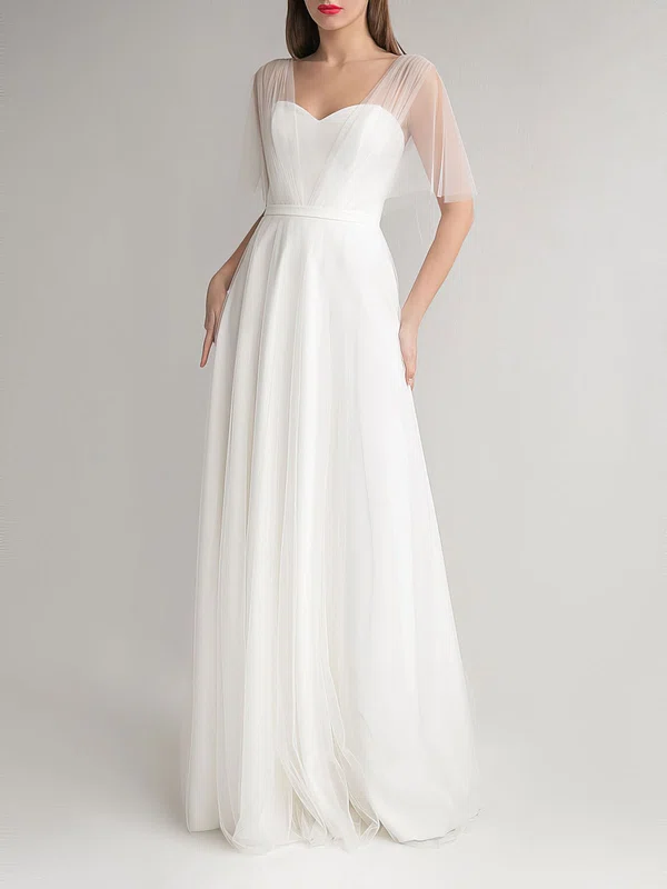 A-line Sweetheart Tulle Floor-length Wedding Dress #Milly00027696