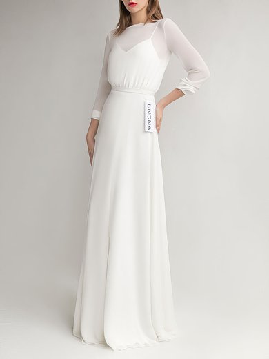 A-line Illusion Chiffon Floor-length Wedding Dress #Milly00027697