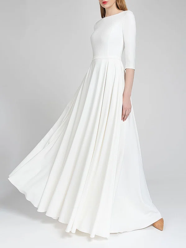 A-line Scoop Neck Stretch Crepe Floor-length Wedding Dress #Milly00027698