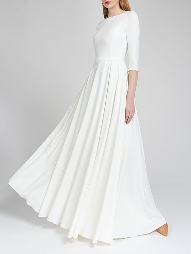 A-line Scoop Neck Stretch Crepe Floor-length Wedding Dress #Milly00027698