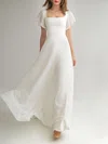 A-line Square Neckline Chiffon Floor-length Wedding Dress With Ruffles #Milly00027702