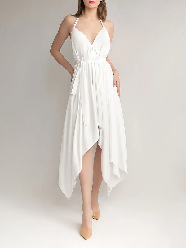 A-line Halter Chiffon Asymmetrical Wedding Dress #Milly00027703