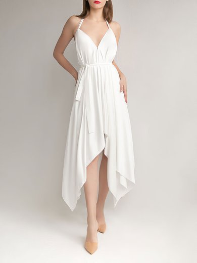 A-line Halter Chiffon Asymmetrical Wedding Dress #Milly00027703