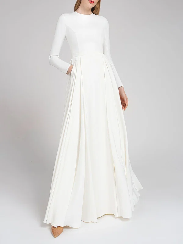 A-line Scoop Neck Satin Chiffon Floor-length Wedding Dress #Milly00027709