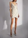 Sheath/Column V-neck Glitter Short/Mini Wedding Dress With Ruched #Milly00027715