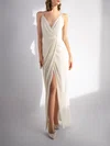 Sheath/Column V-neck Glitter Ankle-length Wedding Dress With Split Front #Milly00027716