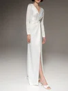 Sheath/Column V-neck Satin Floor-length Wedding Dress With Split Front #Milly00027718