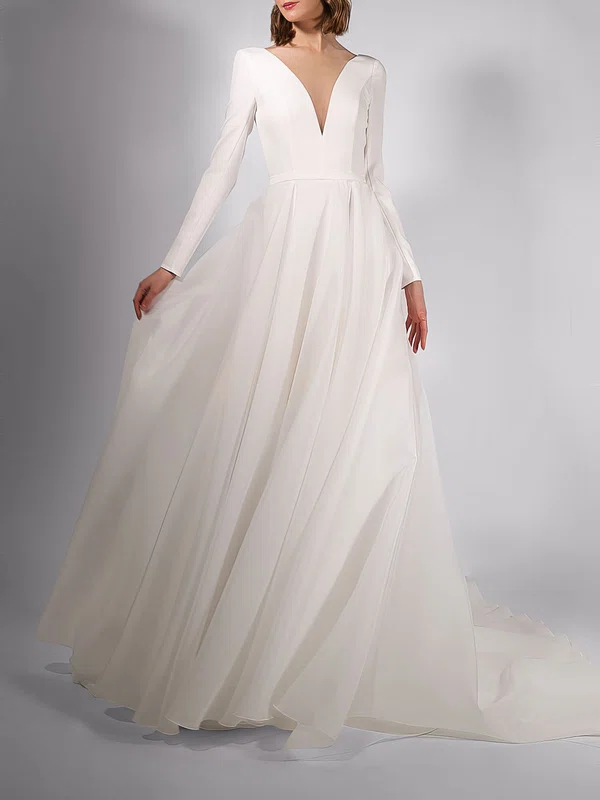 Ball Gown/Princess Illusion Satin Chiffon Court Train Wedding Dress #Milly00027720