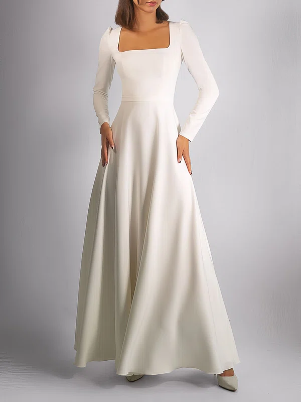 A-line Square Neckline Stretch Crepe Floor-length Wedding Dress #Milly00027728