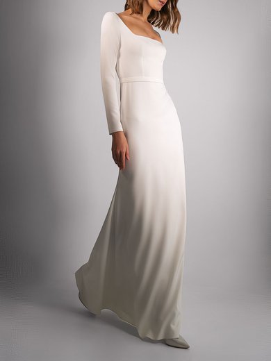 Sheath/Column Square Neckline Satin Floor-length Wedding Dress #Milly00027729