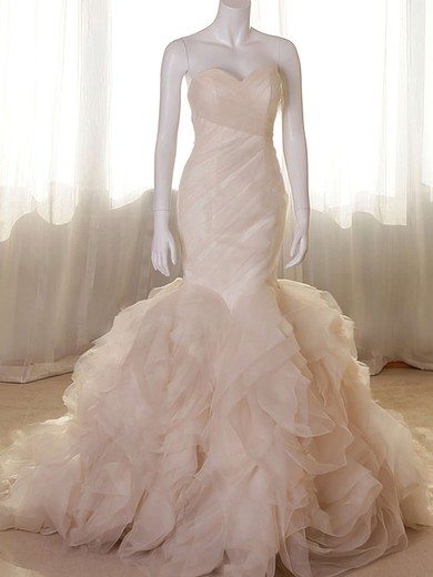 Trumpet/Mermaid Sweetheart Tulle Court Train Wedding Dresses With Tiered #00020555