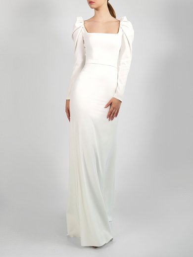 Sheath/Column Square Neckline Stretch Crepe Floor-length Wedding Dress #Milly00027730