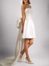 A-line Straight Satin Asymmetrical Wedding Dress With Bow #Milly00027734