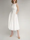 A-line Scoop Neck Stretch Crepe Tea-length Wedding Dress #Milly00027738