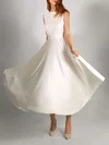 A-line Scoop Neck Satin Ankle-length Wedding Dress #Milly00027739