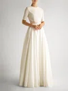 Ball Gown/Princess Scoop Neck Satin Floor-length Wedding Dress #Milly00027742