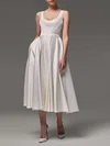 Ball Gown/Princess Scoop Neck Satin Tea-length Wedding Dress #Milly00027745