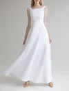 A-line Square Neckline Satin Floor-length Wedding Dress #Milly00027748