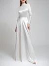 A-line High Neck Satin Floor-length Wedding Dress #Milly00027749